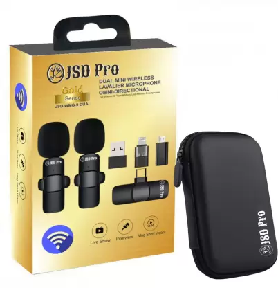 JSD PRO® JSD-WMG-9 Dual Gold Series - 66ft Range - Dual Mini Wireless Microphone for ifone, Tablets & C-Type Android Smartphone