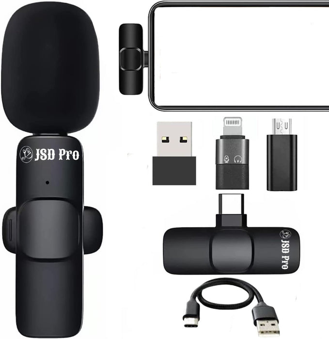 JSD PRO® JSD-WMG-9 Gold Series - 66ft Range - Mini Wireless Microphone for ifone, Tablets & C-Type Android Smartphone