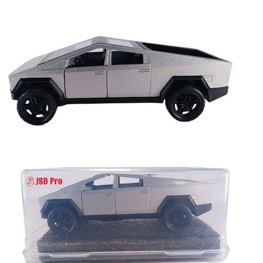 JSD PRO®- Tesla CYBERTRUCK -JSD-DC077-Premium Collection-Die Cast Model 1:32-Metal Toy Car, Openable Doors with Storage Box (Silver)
