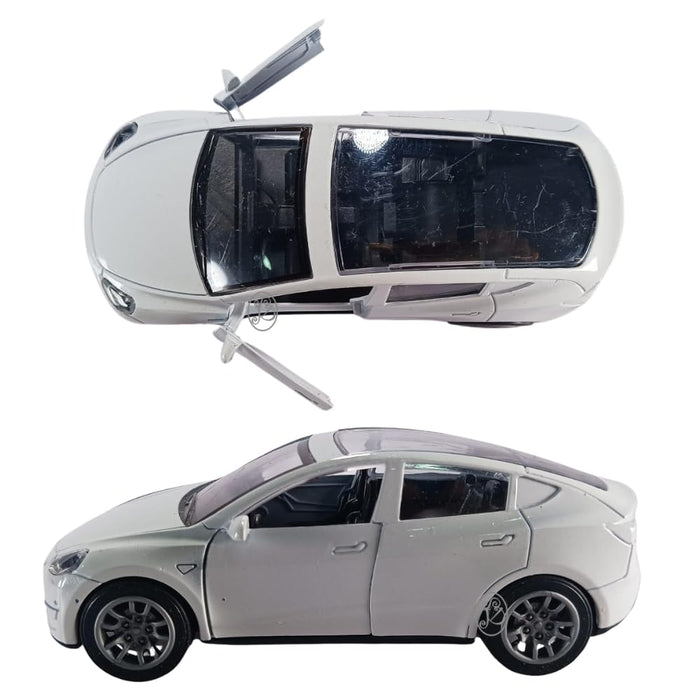 JSD PRO®- Tesla Model Y -JSD-DC092-Premium Collection-Die Cast Model 1:32-Metal Toy Car with Openable Doors, Light & Sound (White)