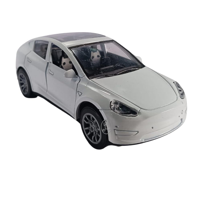 JSD PRO®- Tesla Model Y -JSD-DC092-Premium Collection-Die Cast Model 1:32-Metal Toy Car with Openable Doors, Light & Sound (White)