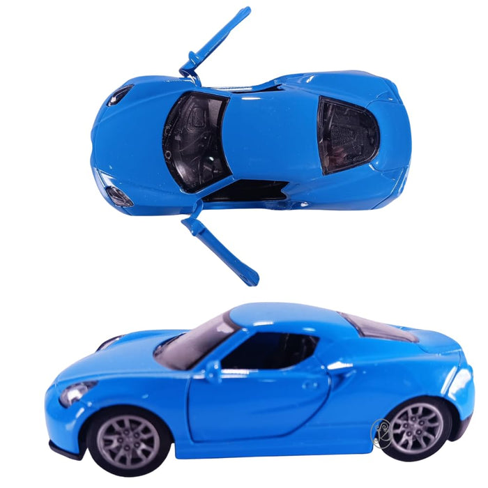 JSD PRO®- Alfa Romeo 4C -JSD-DC091-Premium Collection-Die Cast Model 1:32-Metal Toy Car with Openable Doors, Light & Sound with Storage Box (Blue)