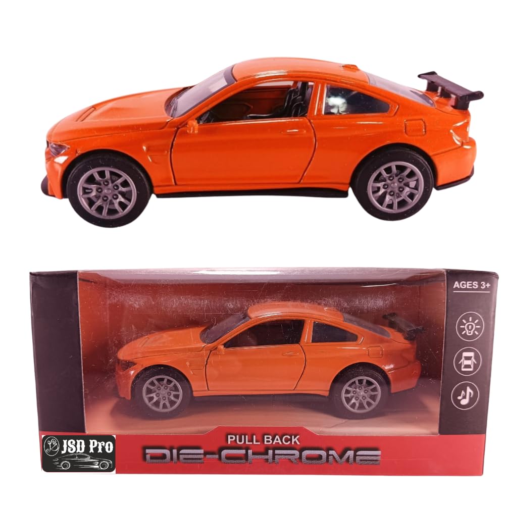 JSD PRO®- BMW M4 GTS-JSD-DC088-Premium Collection-Die Cast Model 1:32-Metal Toy Car with Openable Doors, Light & Sound (Orange)