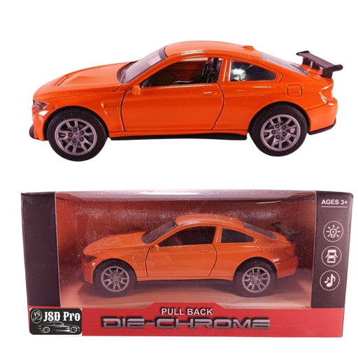 JSD PRO®- BMW M4 GTS-JSD-DC088-Premium Collection-Die Cast Model 1:32-Metal Toy Car with Openable Doors, Light & Sound (Orange)