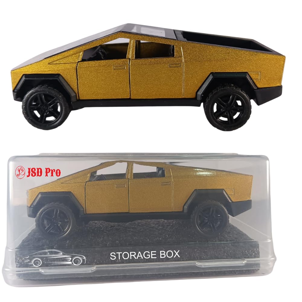 JSD PRO®- Tesla CYBERTRUCK -JSD-DC074-Premium Collection-Die Cast Model 1:32-Metal Toy Car, Openable Doors with Storage Box (Gold)