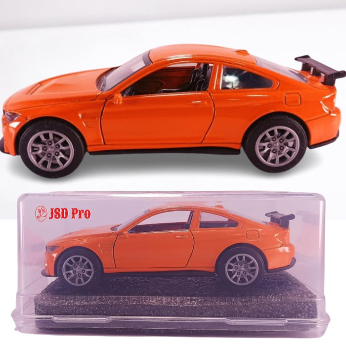 JSD PRO®- BMW M4 GTS -JSD-DC089-Premium Collection-Die Cast Model 1:32-Metal Toy Car with Openable Doors, Light & Sound with Storage Box (Orange)