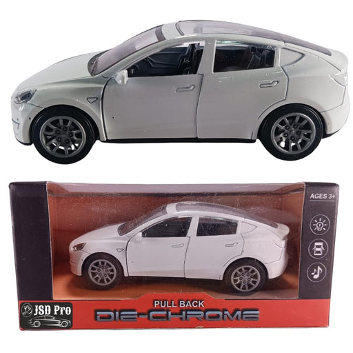 JSD PRO®- Tesla Model Y -JSD-DC092-Premium Collection-Die Cast Model 1:32-Metal Toy Car with Openable Doors, Light & Sound (White)