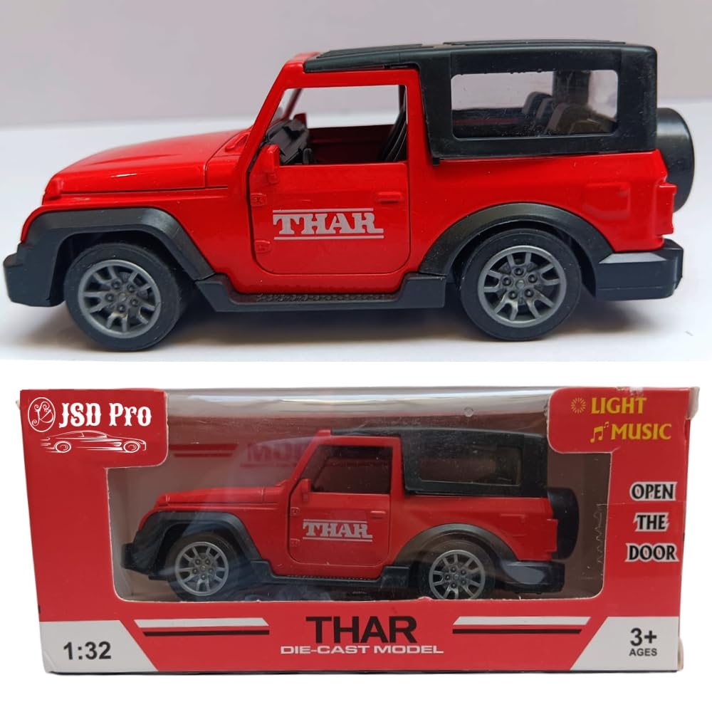 JSD PRO®- Thar -JSD-DC055-Premium Collection-Die Cast Model 1:32-Metal Toy Car with Openable Doors, Light & Sound (Red)