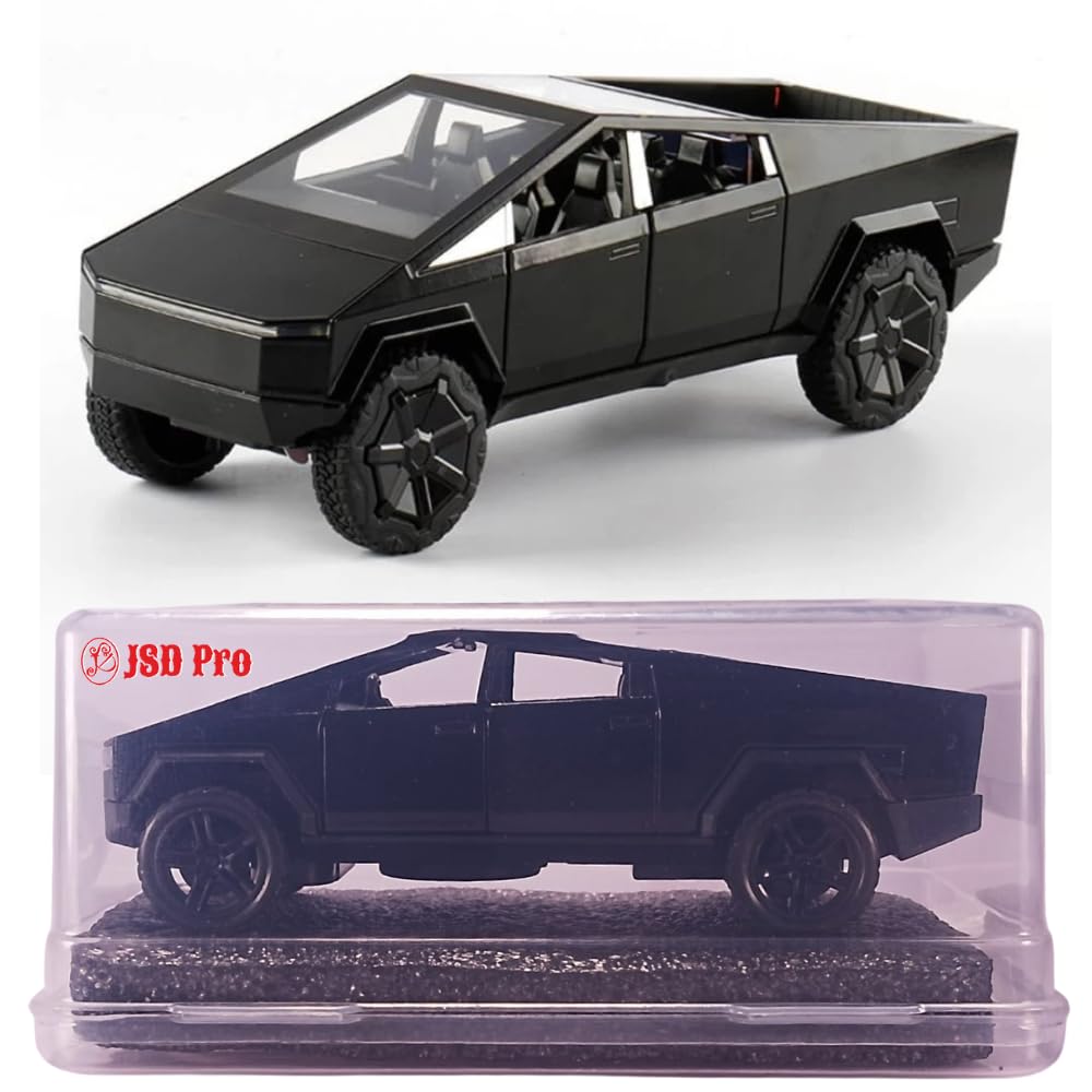 JSD PRO®- Tesla CYBERTRUCK -JSD-DC078-Premium Collection-Die Cast Model 1:32-Metal Toy Car, Openable Doors with Storage Box (Black)