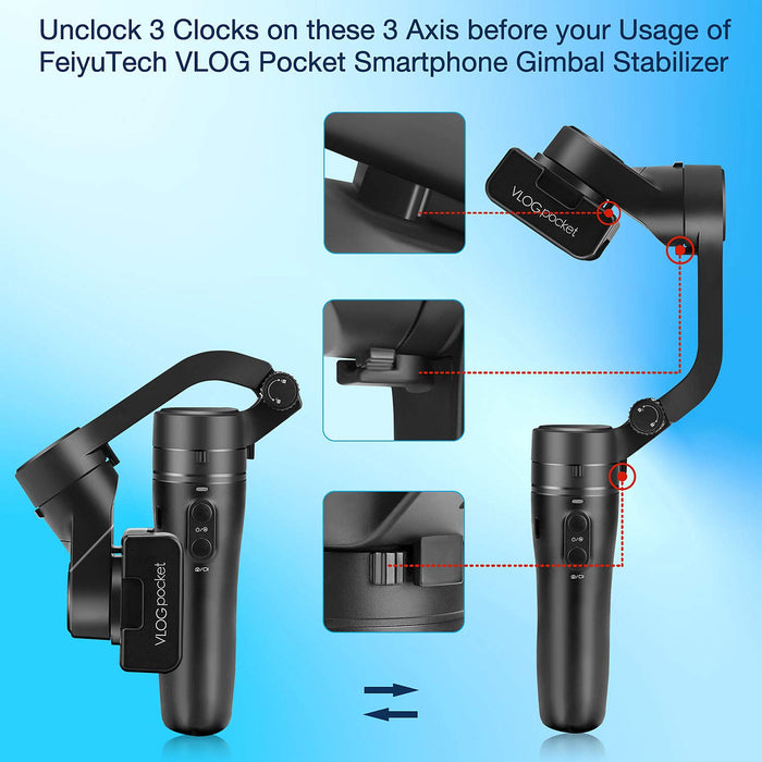 Feiyu Gimbal VLOG Pocket, Foldable Phone Stabilizer, Handheld 3-Axis Gimble with One Key Orientation Toggle for iPhone 11/pro/max/XS and All Smartphones (Pocket-Size)