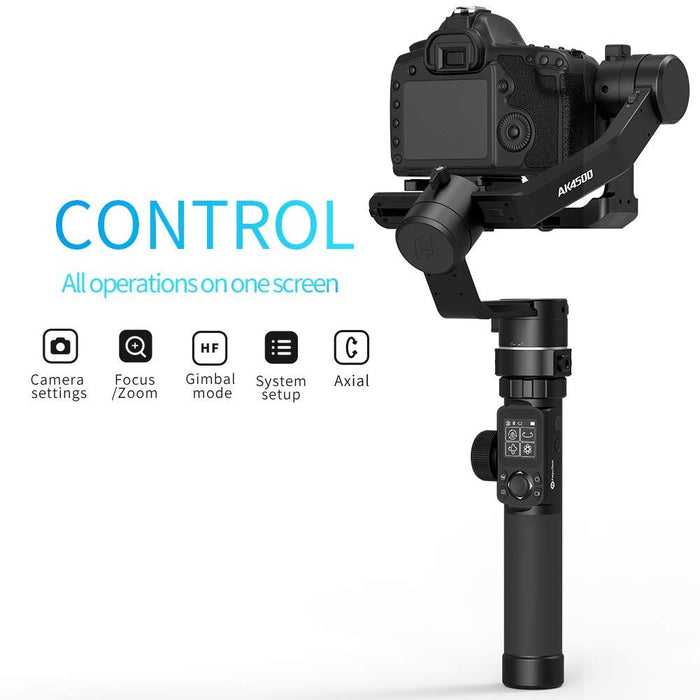 FeiyuTech AK4500 DSLR Camera Stabilizer, The Godzilla Gimbal, Payload 4.6 KG for Sony Canon Panasonic Nikon, Detachable Design, Lock Button, LCD Touch Screen Include Motion Controller