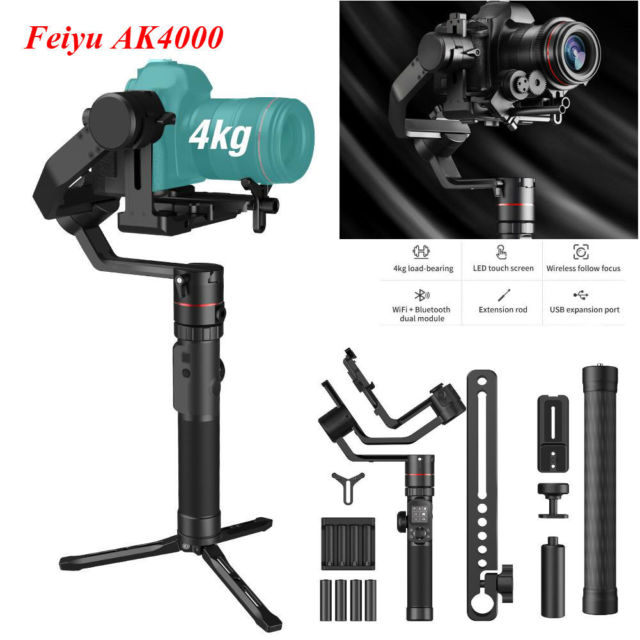 FeiyuTech AK4000 Camera Stabilizer 3-Axis Handheld Gimbal Fits Canon/Nikon/Sony/Panasonic DSLR Camera,Max Payload 4.0KG with Follow Focus II
