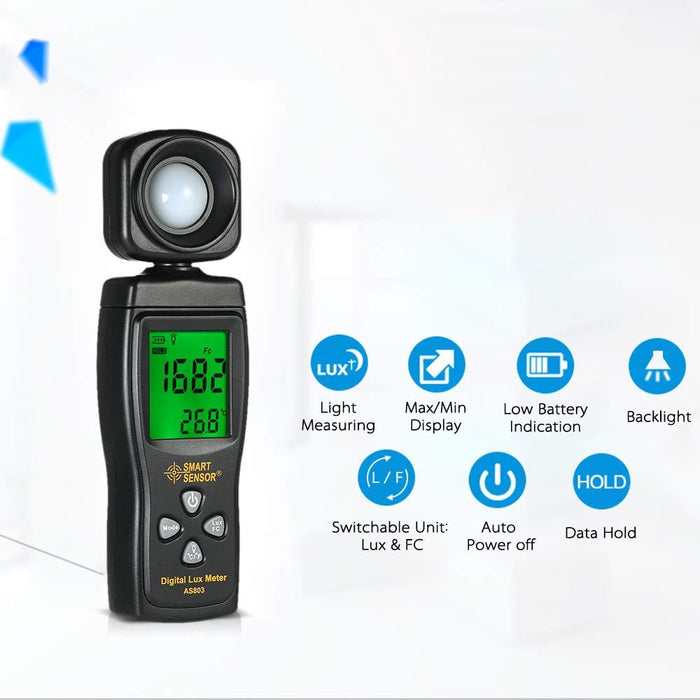 JSD Pro SS Mini Digital Professional Lux/Light Meter LCD Display Handheld Illuminometer Luminometer Photometer Luxmeter Light Meter 0-200000 Lux