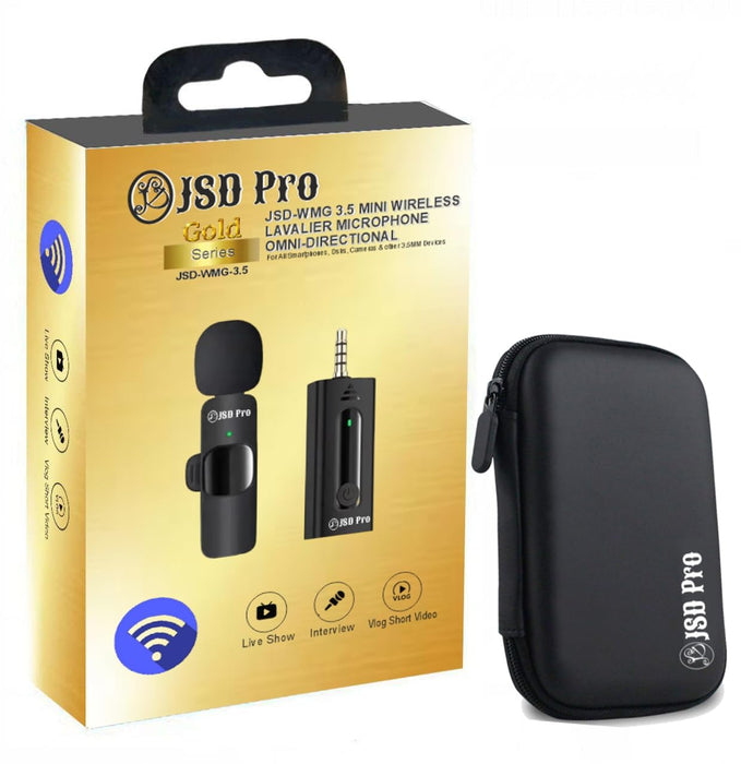 JSD PRO® - JSD-WMG3.5-Gold Series - for Smartphones, Dslrs, Cameras & PC - Mini Wireless Microphone