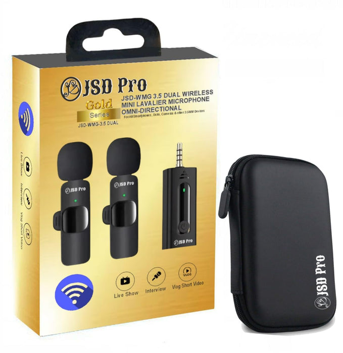 JSD PRO® - JSD-WMG 3.5 Dual-Gold Series - for Smartphones,Dslrs,Cameras & PC - Dual Wireless Microphone