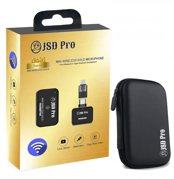JSD PRO® -Mini Wireless Gold - Wireless Microphone for All Types of Smartphones