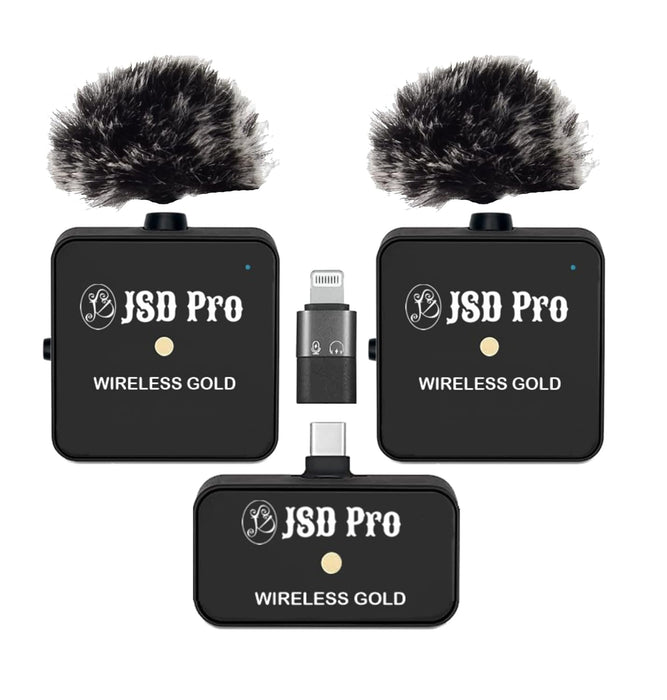 JSD PRO® Wireless Gold - Dual Channel Wireless Microphone System for iPhone & C-Type Android Smartphones