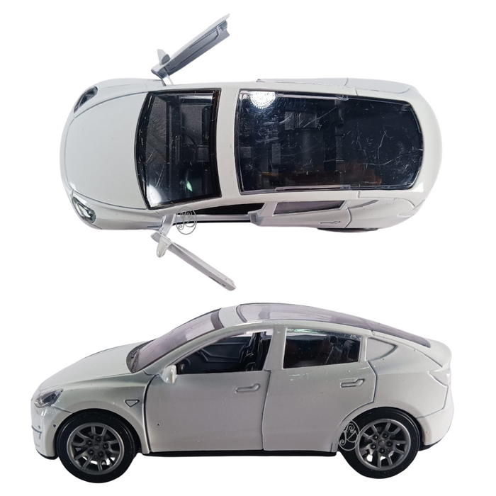 JSD PRO®- Tesla Model Y -JSD-DC093-Premium Collection-Die Cast Model 1:32-Metal Toy Car, Openable Doors, Light & Sound with Storage Box (White)