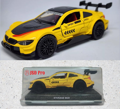 JSD PRO®- BMW M4 -JSD-DC004-Premium Collection-Die Cast Model 1:32-Metal Toy Car with Storage Box (Yellow)