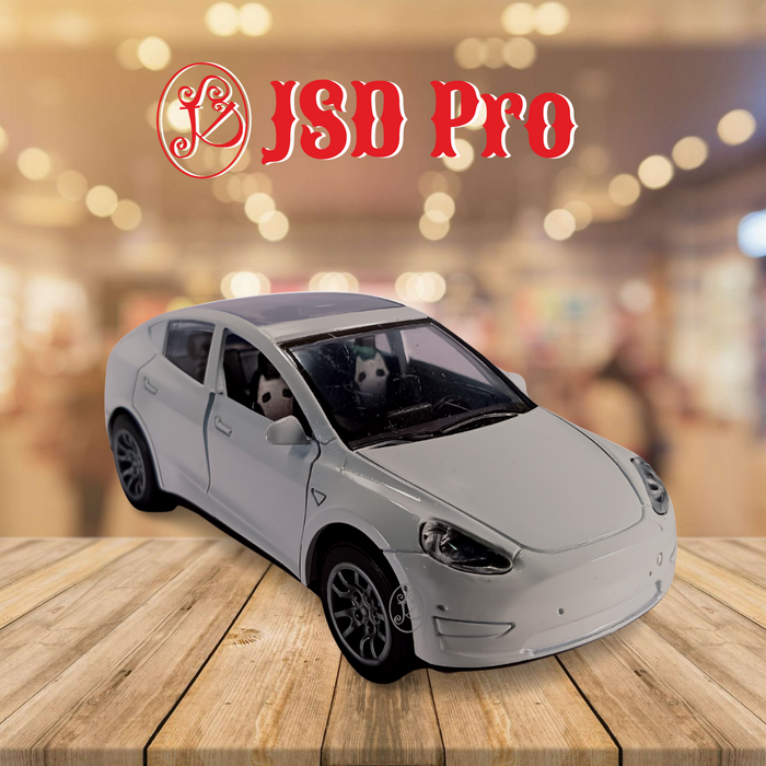 JSD PRO®- Tesla Model Y -JSD-DC093-Premium Collection-Die Cast Model 1:32-Metal Toy Car, Openable Doors, Light & Sound with Storage Box (White)