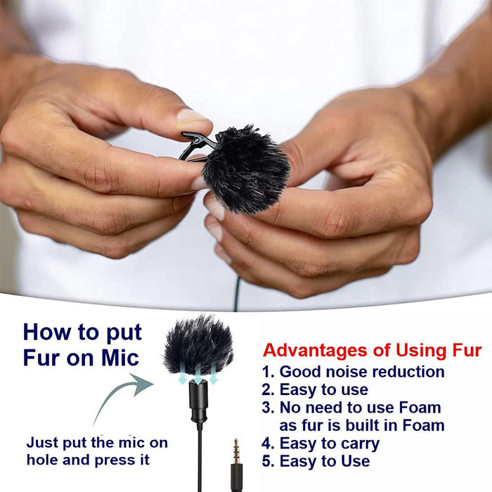 JSD-FR1w (White) Windshield Fur for Lavalier Microphones like Bo-ya M1 and other brands lapel, Collar Mics for Smartphone and Dslrs