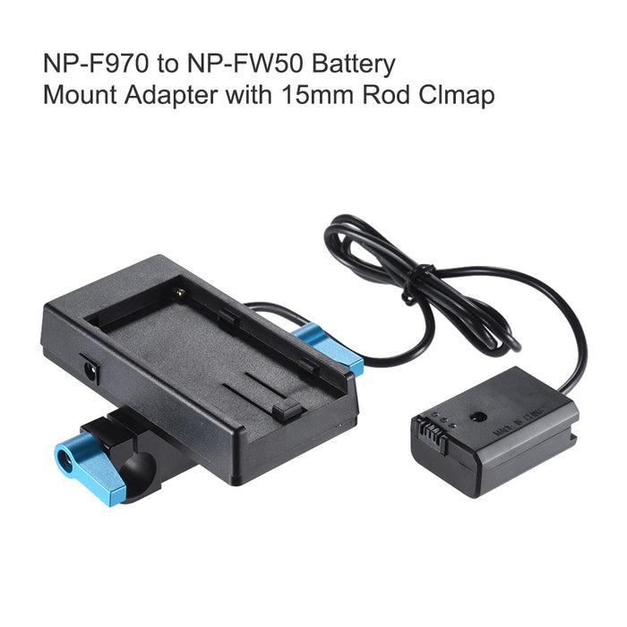 Andoer NP-F970 to NP-FW50 Battery Mount Adapter Plate with 15mm Rod Clamp for Sony